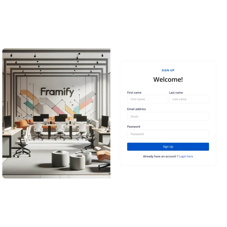 Visual preview of Sign up without socials component for Bubble
