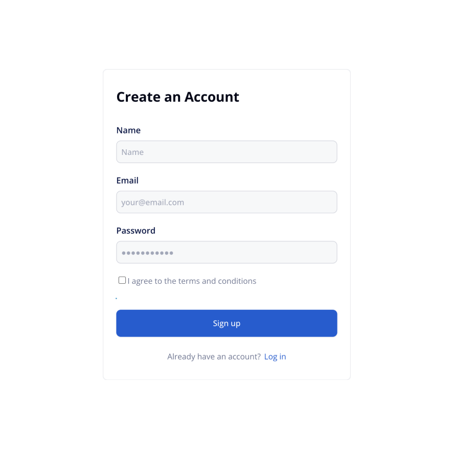 Visual preview of Sign up component for Bubble