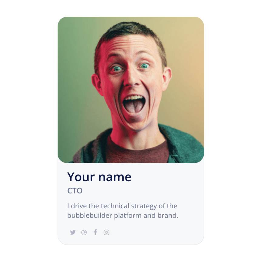 Visual preview of Vertical user card component for Bubble