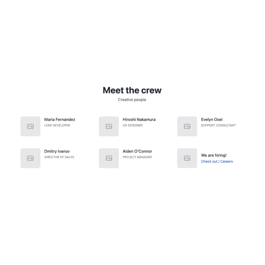 Visual preview of Row team component for Bubble