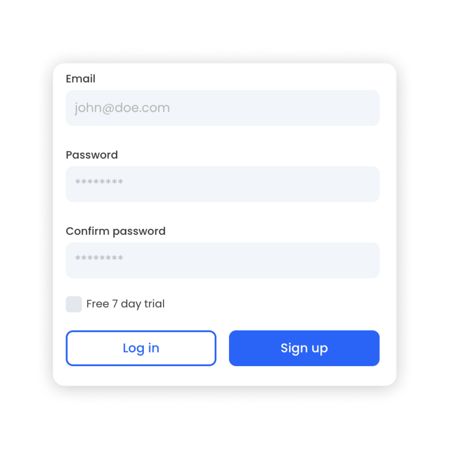 Visual preview of Signup component for Bubble