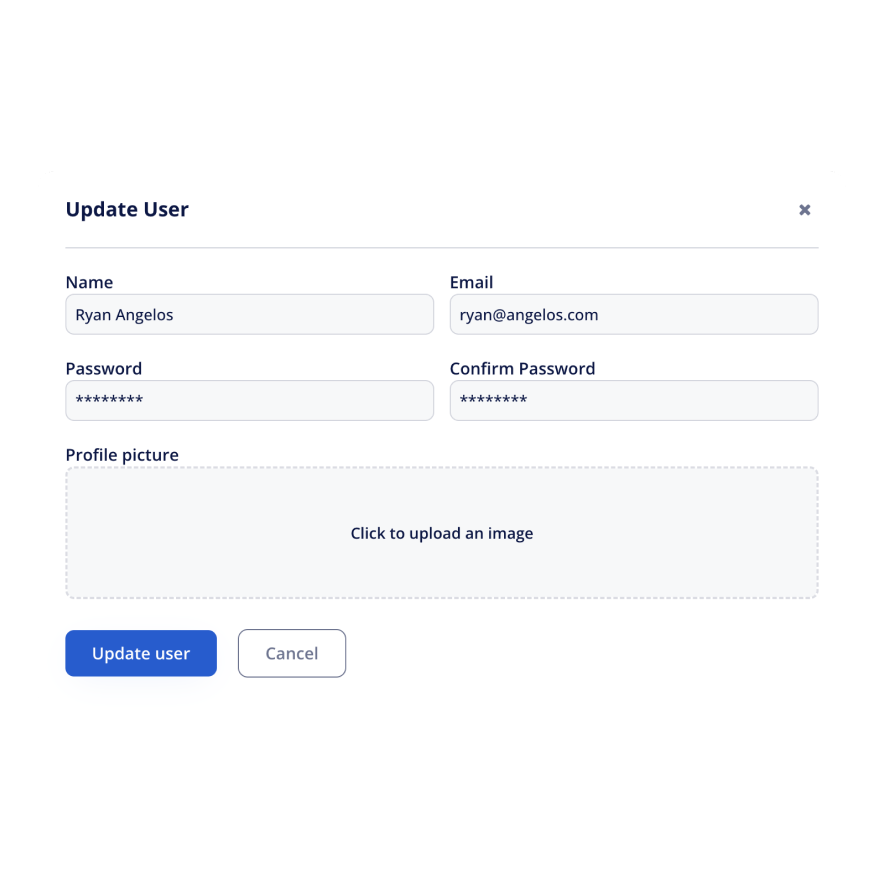 Visual preview of Update user component for Bubble