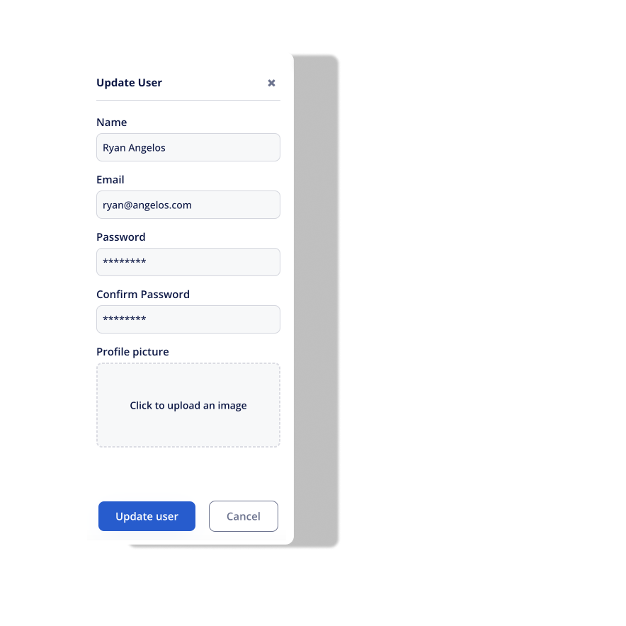 Visual preview of Update user component for Bubble