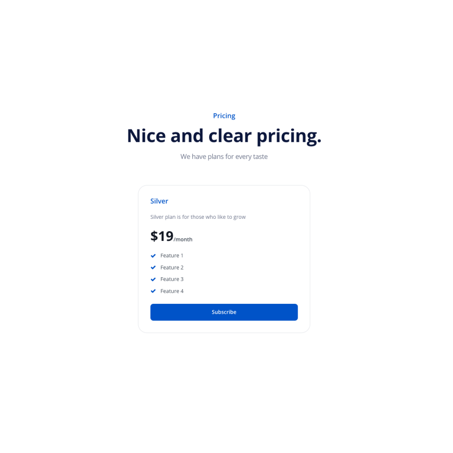 Visual preview of 1 Pricing plan component for Bubble