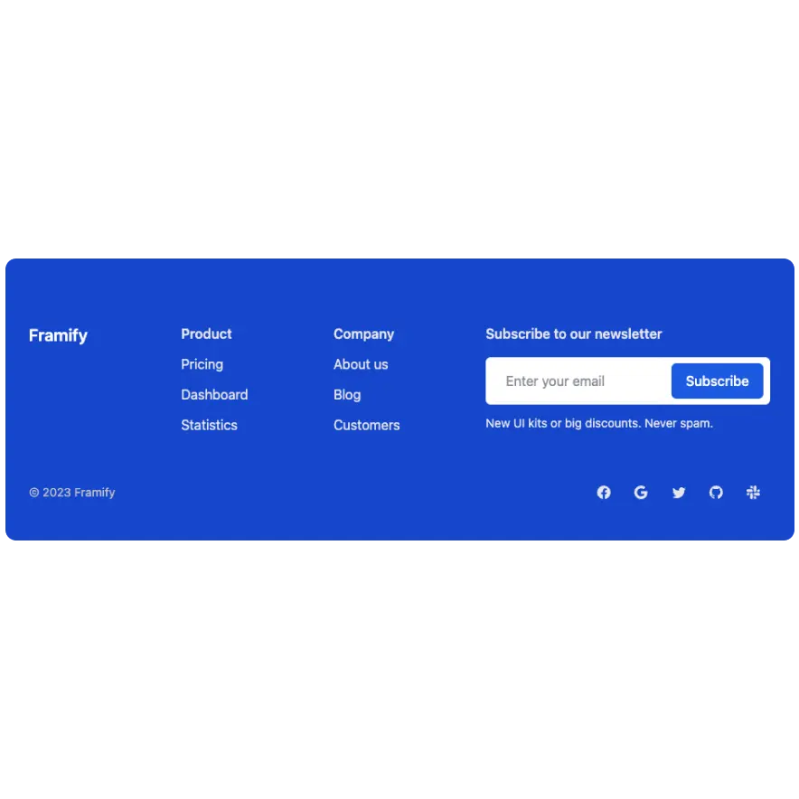 Visual preview of Footer primary component for Bubble
