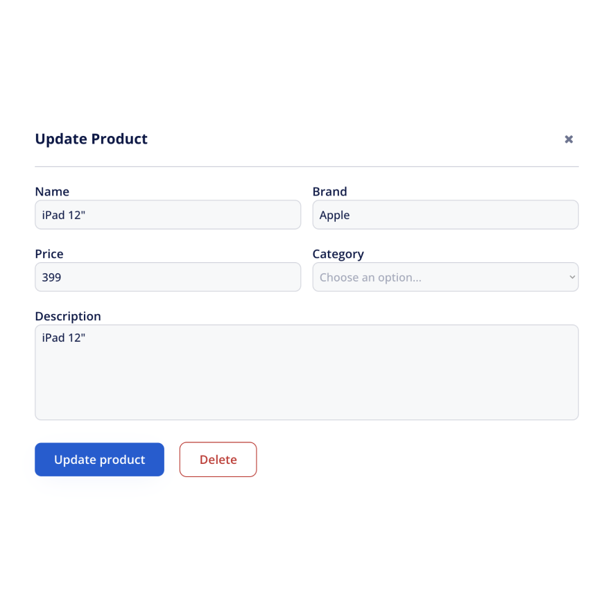 Visual preview of Edit product component for Bubble