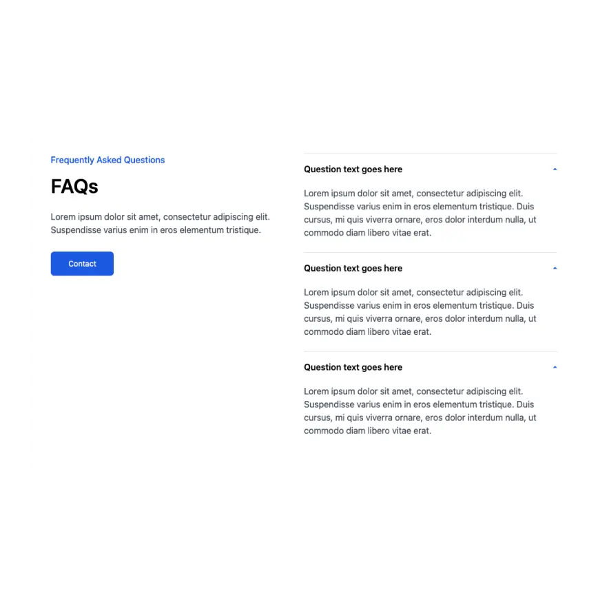 Visual preview of FAQ section left component for Bubble
