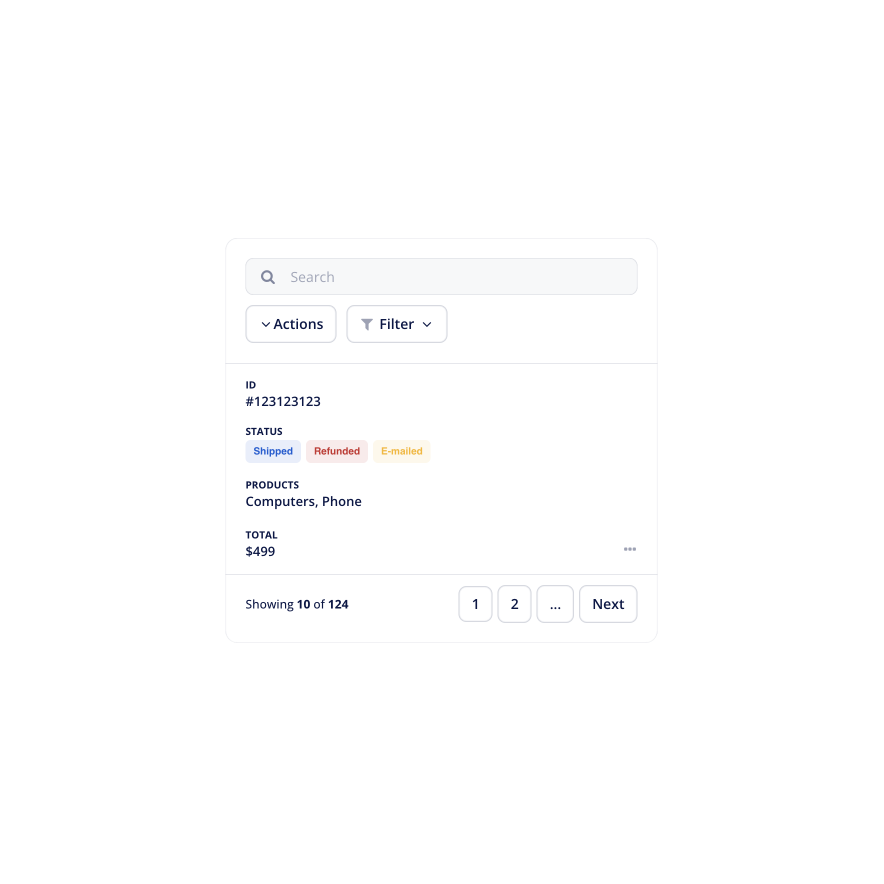 Visual preview of Small order statuses component for Bubble