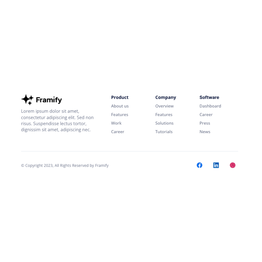Visual preview of Footer with 4 columns component for Bubble