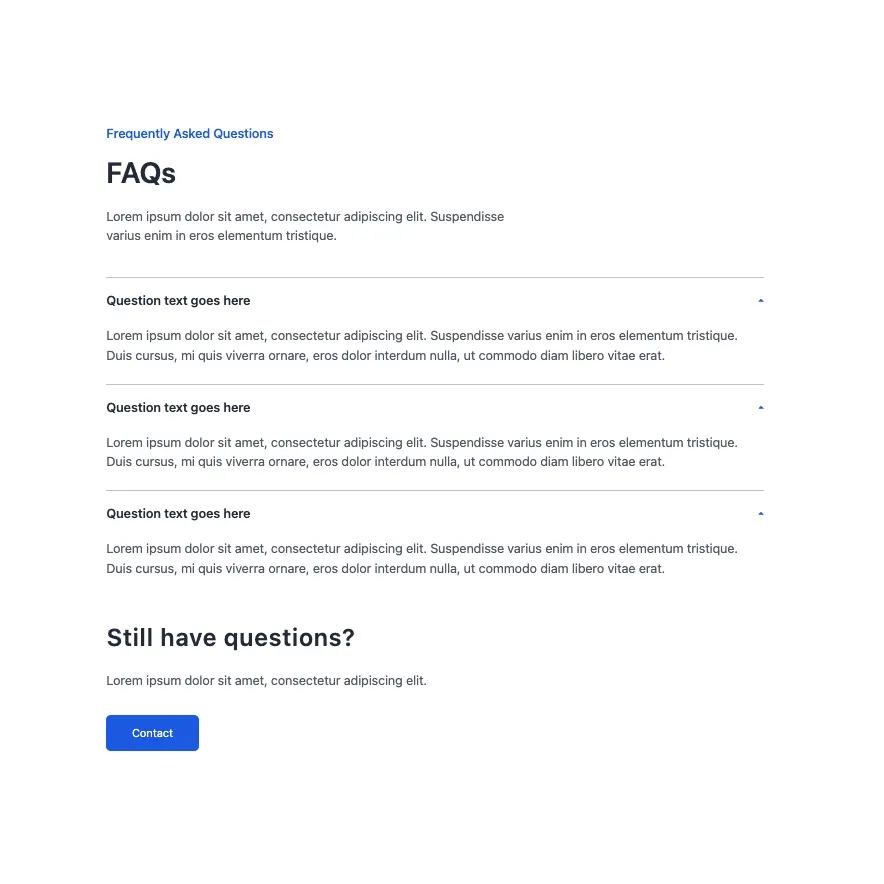 Visual preview of FAQ section component for Bubble