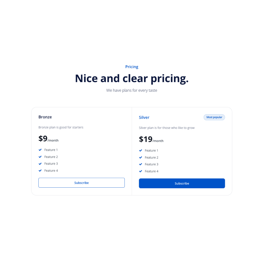 Visual preview of 2 Pricing plans component for Bubble