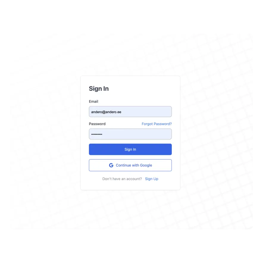 Visual preview of Sign in form component for Bubble