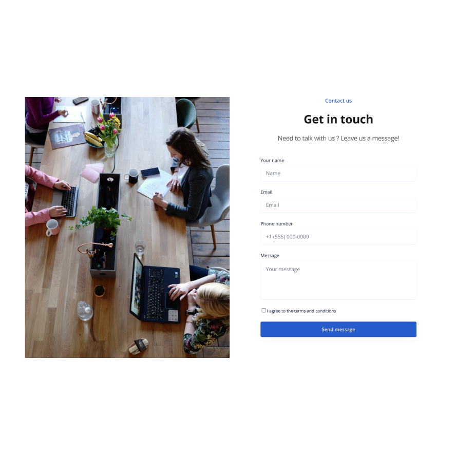 Visual preview of Contact form with image component for Bubble