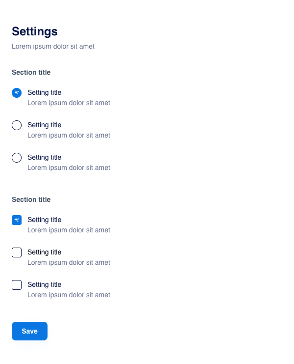 Visual preview of Settings component for Bubble