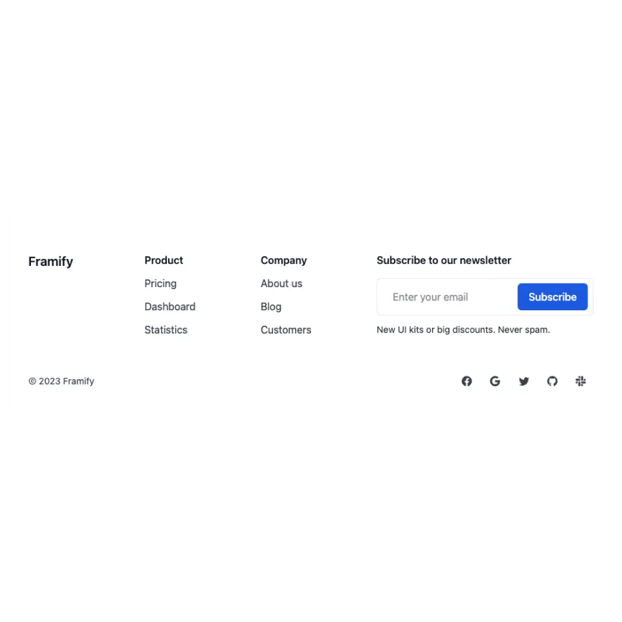 Visual preview of Footer white component for Bubble
