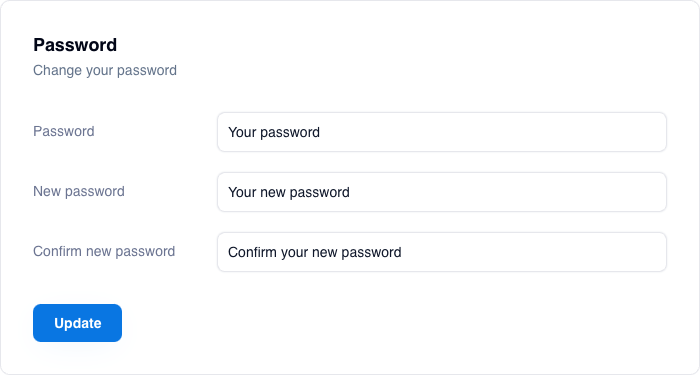 Visual preview of Change password component for Bubble