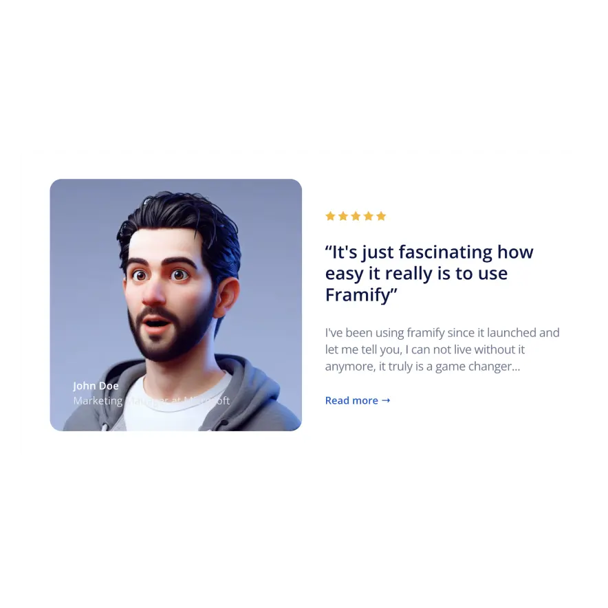 Visual preview of Testimonial with stars component for Bubble