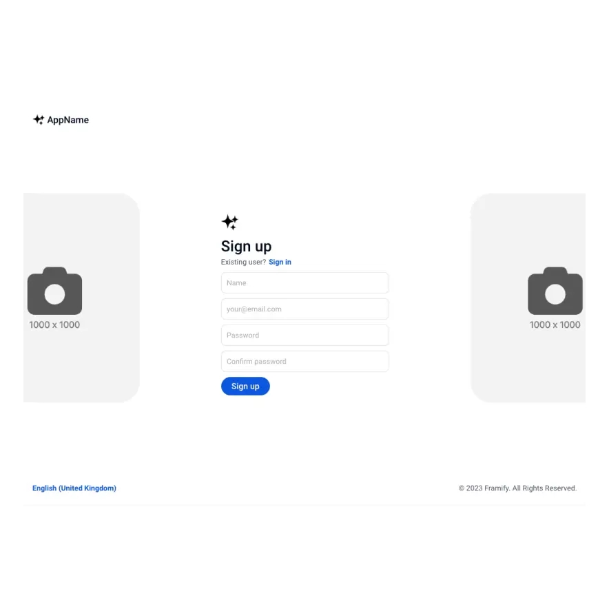 Visual preview of Sign up page component for Bubble