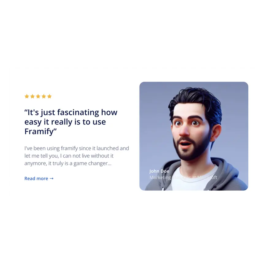 Visual preview of Testimonial with stars component for Bubble