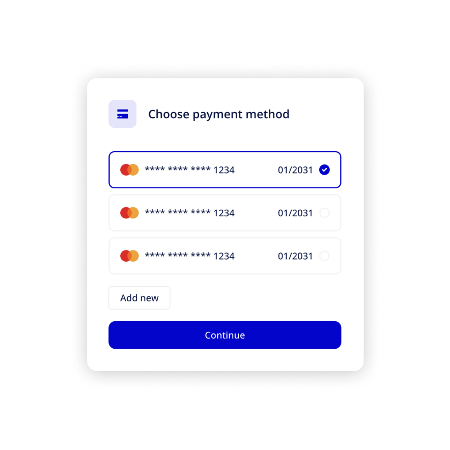 Visual preview of Payment methods component for Bubble