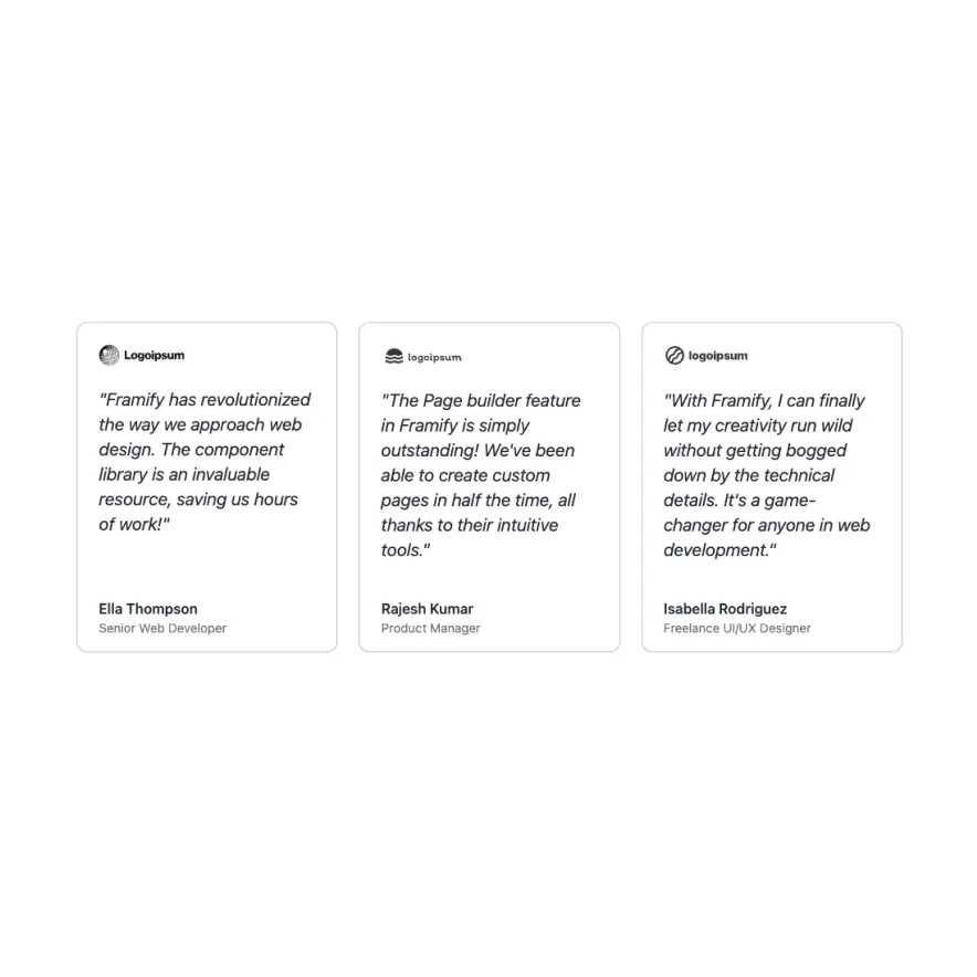 Visual preview of Testimonial grid component for Bubble